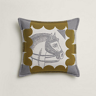 エルメス HERMES Cheval Joker シュヴァルジョーカー クッション ブラウン 美品  ウールジャカード インテリア cheval-joker-pillow--103932M